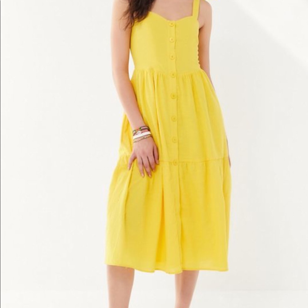UO butter yellow Positano Tie-Shoulder Midi Dress Sold out